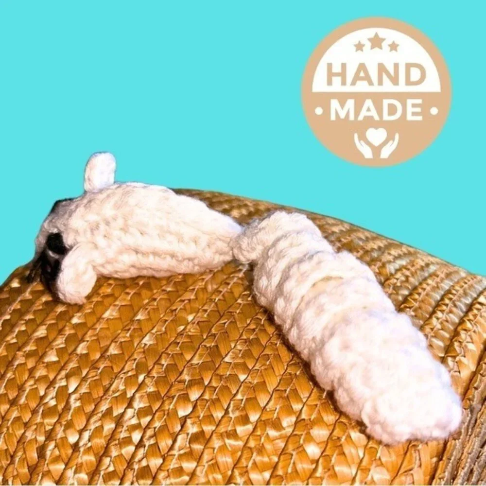 Cat Toy 100% Cotton Crochet Handmade Natural Material Soft on Paws Curly-Q Tail